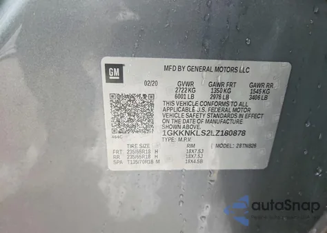 2020 GMC Acadia Sle из США, поврежденный, VIN 1GKKNKLS2LZ180878